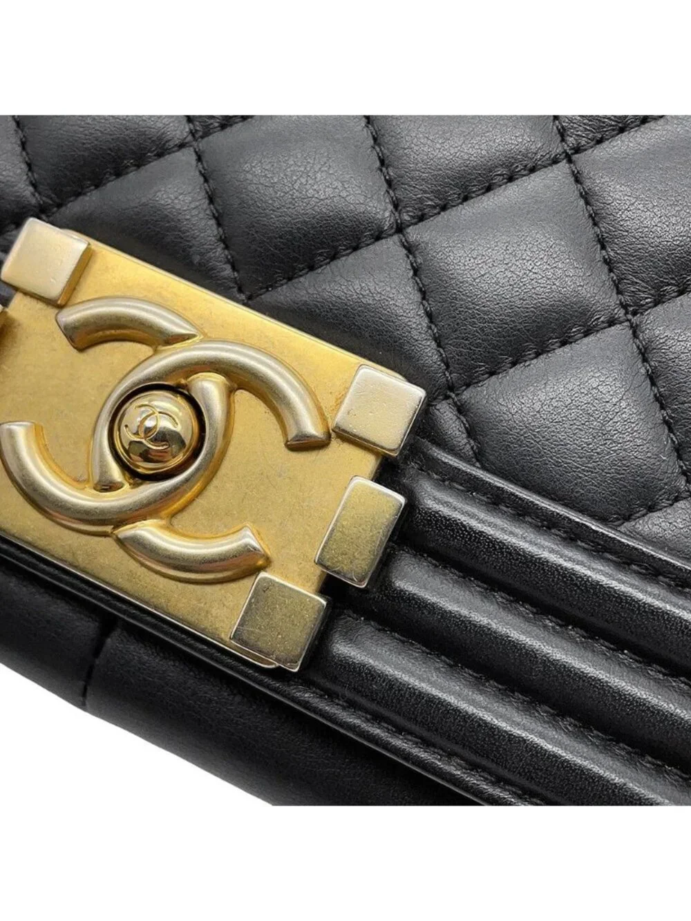 Chanel Chain Shoulder Bag CC Logo Boy Lambskin Black